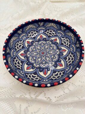 Del Rio Salado Hand-Painted Ceramic Serving Bowl (Spain) 7" Mandala Pattern